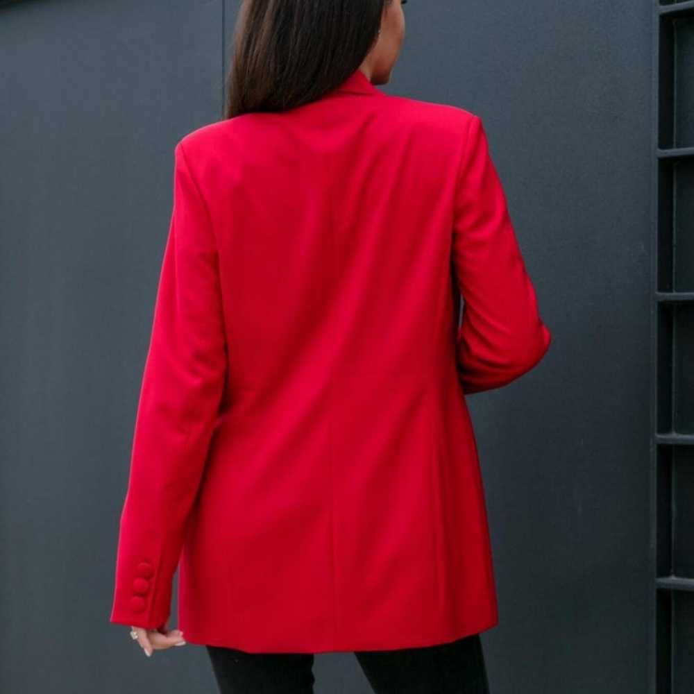 Red Women's Double-Breasted Blazer - Picture 3 of 8
